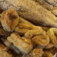 Half Catfish & Shrimp Basket · Comes with Cajun Fries.