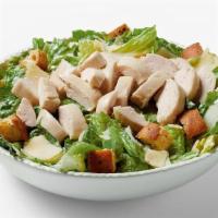 Chicken Caesar Salad · Hail to this mixture of rotisserie chicken, romaine lettuce, 3 cheeses blended together, cro...