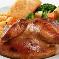 Half Chicken · Farm fresh, never frozen, all natural roasted rotisserie chicken marinated with the perfect ...