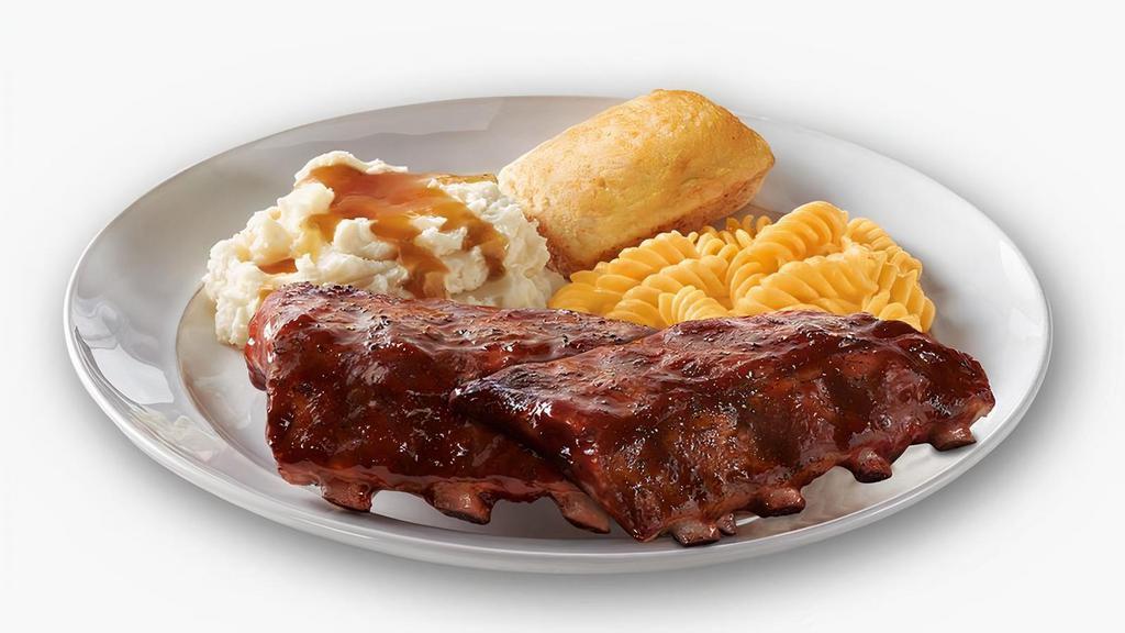 Full Order Ribs · Slow-cooked, fall-off-the-bone baby back ribs seasoned then brushed with Sweet Baby Ray’s® Hickory BBQ Sauce. Served with 2 sides and cornbread.