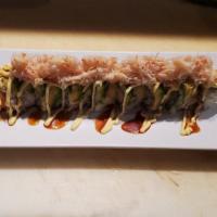 Snow Crab Roll · Shrimp tempura, crab, topped with avocado and real Alaskan snow crab meat
