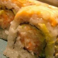 Baked Salmon Roll (10Pc) · INSIDE: Avocado, Cucumber, Cali Krab
TOP: Salmon, Japanese Mayo
;Baked