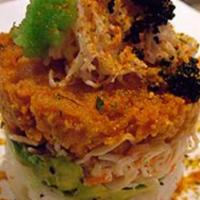 Spicy Ahi Tower · LAYERED: Rice, Avocado, Cali Krab, Tuna, Masago, Black & Wasabi Tobiko, Shichimi Powder
SAUC...