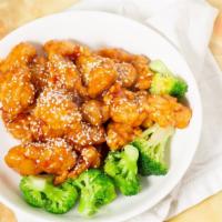 Sesame Chicken · Breaded deep fried white meat with sweet brown sauce and sesame seed.