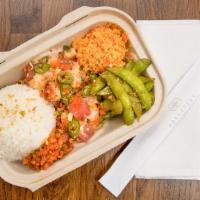The Volcano Crunch Regular Box · Base: white rice. Mix-ins: white onion, green onion. Sides: spicy crab salad, spicy edamame....