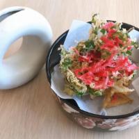 Atx Kakiage (Vegan) · Tempuraed  Onions, Arugula, Beni-Shoga seasoned with ao-nori salt