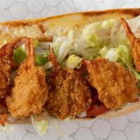 Fish Po’ Boy · Tartar or mayo with cocktail sauce, pickle, tomato, lettuce.