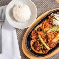 Spicy Pork Bulgogi With Rice Platter · Marinated spicy pork and steamed rice.