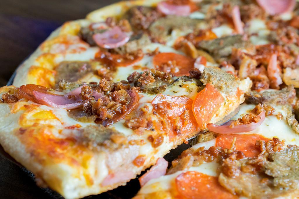 Small Meat Lovers Pizza (13”) · Pepperoni, sausage, meatball, ham, and bacon.