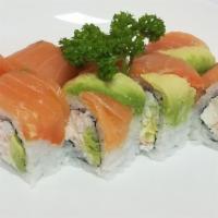 Red River · Crabmeat, cream cheese, cucumber, avocado topped with smoked salmon.