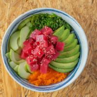 Maguro Poke · Bluefin Tuna, Wasabi Soy, Sesame, Avocado, Cucumber, Chuka, Masago, Scallions