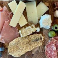 Charcuterie And Cheese Board · Sliced meats and salami, artisan cheese, grain mustard, honeycomb, house jam, seasonal fruit...