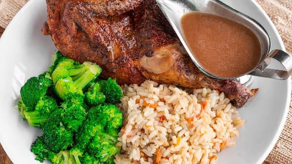 Oktoberfest Chicken · Half of a whole chicken slowly smoked in mesquite then finished in off in the oven. Marinated with our king’s marinade. Served with steamed garlic butter broccoli and King’s Rice.