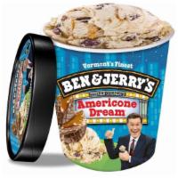 Ben & Jerry'S American Dream 16 Oz · Vanilla ice cream with fudge-covered waffle cone pieces and a caramel swirl.