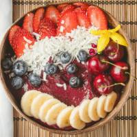 Regular Acai Bowl · Acai berries blueberries, bananas strawberries, honey delicious, exotic and healthy super fo...