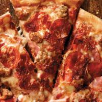 Medium All Meat Pizza · 8 slices. Pepperoni,ham,Italian sausage,bacon,our original sauce and signature three cheeses.