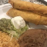 3 Chicken Flautas · Served with rice, beans, guacamole and sour cream.