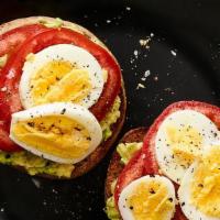 Egg Toast Sandwich · Choose of Bread (Multigrain, Keto, Nopal), Hard Boiled Egg, Avocado, Spinach, Tomato, Salt &...