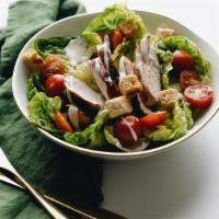 Protein Salad · Shredded romaine lettuce leaves 
Cherry tomatoes
Avocado
Grilled chicken breast
Toasted brea...