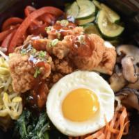 Lunch / Wave Racha Bowl · Served with fried chicken tenders and stir fried vegetable (Asian spinach, shiitake mushroom...