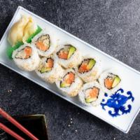 Salmon Flame Roll · Eight pieces of spicy salmon and cucumber roll.