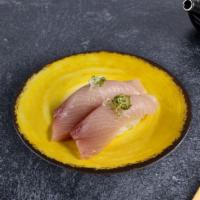 Yellowtail Nigiri · Slice of yellowtail fish over rice. (2 pieces).