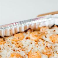 Shrimp · (Linguini Pasta with loads of shrimp, alfredo/nerfies mix sauce topped with mozzarella chees...