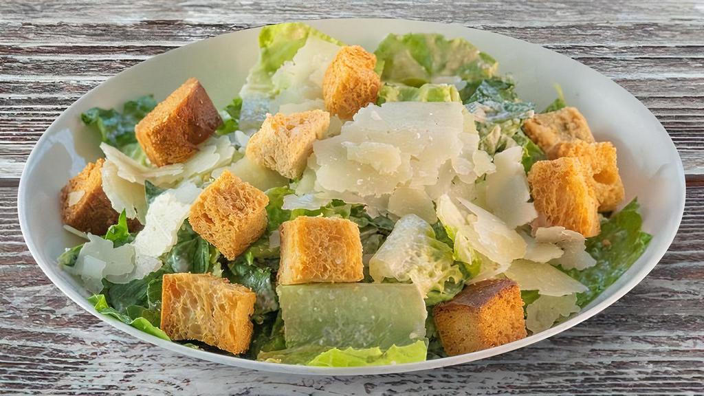Chopped Caesar Salad · Romaine, pecorino, and focaccia croutons with Caesar dressing.. Contains: allium & garlic, citrus, dairy, eggs, fish, gluten.