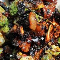 Brussel Sprouts · Roasted Brussel sprouts with bacon and calabrese agrodolce. Contains: nightshade, allium.