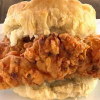 Chicken Biscuit · Huge chicken breast on your choice of a biscuit or donut. Honey butter available.