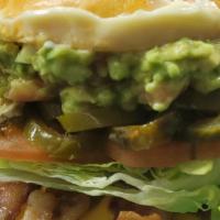 Guacamole Bacon Cheeseburger  · ⅓ beef Patty, American Cheese, Bacon, Lettuce, Tomato, pickle Jalapeños, Guacamole, Mayonaise