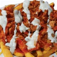 Buffalo Chicken Ranch Fries · Regular French Fries, Shredded cheddar cheese, Grilled Chicken Dipped in Buffalo Sauce toppe...