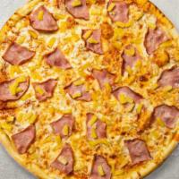 Hawaiian Pizza · Double Canadian bacon, pineapple, and extra cheese baked on a hand-tossed dough.