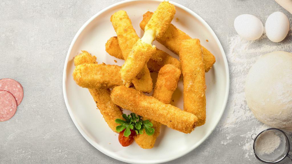Mozzarella Sticks · (Vegetarian) Six pieces of mozzarella cheese sticks battered and fried until golden brown. Served with dipping sauce.
