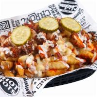 Buffalo Mac Fries · Seasoned crinkle fries loaded with white cheddar mac and cheese, country fried chicken, and ...