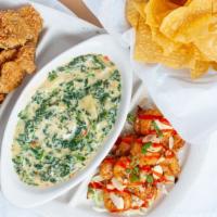 Rockfish Sampler · Two Bombs, Three- Cheese Spinach Dip, and Volcano Shrimp.
