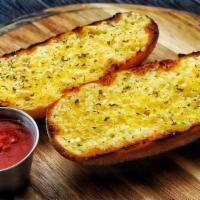 Garlic Bread · Two halves of a fresh hoagie roll, topped with garlic butter, served with house marinara