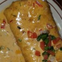 El Patio Chimichanga · Large flour tortilla stuffed with mixed cheese, pico de gallo, and your choice of smoked bri...