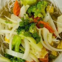 Veggie Veggie Noodle Bowl · Mixed vegetables served in a veggie broth soup with thin rice noodle.
