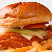 Buffalo Chicken Sandwich · Includes mayo, ketchup, mustard, tomato, onion, pickles, fresh vegetables and your choice of...