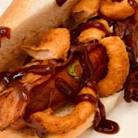 Cowboy Hot Dog Meal · 1/4 lb. sausage, BBQ glaze, Crispy Onion, Bacon.