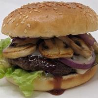 Mushroom · Premium Beef, BBQ glaze, Lettuce, Sautéed mushroom, Sautéed onion, Swiss Cheese.