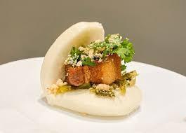 Gua Bao Pork (2) (** S) 卤肉刈包 · Taiwanese buns with Cilantro, crushed peanut, cucumber & Pork Belly w. Hoisin sc.