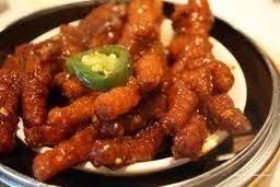 Chicken Feet 鳳爪 · Braised chicken feet ,red pepper, jalapeno, with sweet & spicy black bean sc.