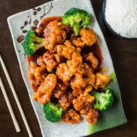 General Tso'S Chicken · Spicy. Chunks of chicken sautéed with pepper, garlic, and ginger brown sauce.