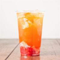 Allen Eagles “Eyes” · Strawberry and mango with lychee jelly, basil seeds, and strawberry bites.