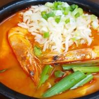 Seafood & Soft Tofu Stew With Ramen (Haemul Soondubu With Ramen) · Haemul soondubu with Ramen - a spicy soup with assorted seafood, vegetables, and soft tofu.