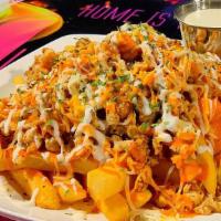 Loaded Seafood Fries · Crispy golden fries loaded with grilled shrimp, crawfish, cheese and our signature seafood s...