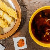 Shrimp Tempura Udon Soup · Wheat noodles with homemade soup.