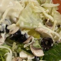 Prima Salad · Black Olives, Mushrooms, and Mozzarella Cheese.